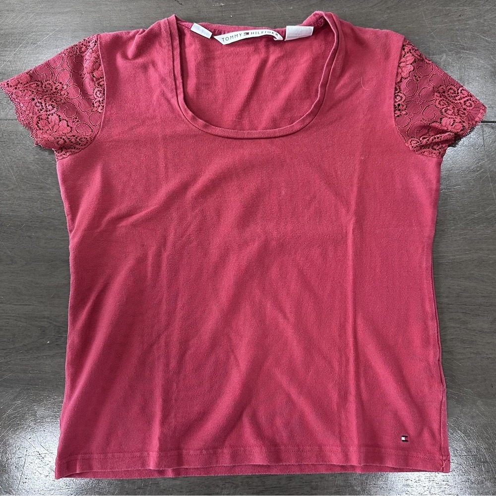 Tommy Hilfiger Red‎ Y2K Lace Detailed Sleeves Size Medium